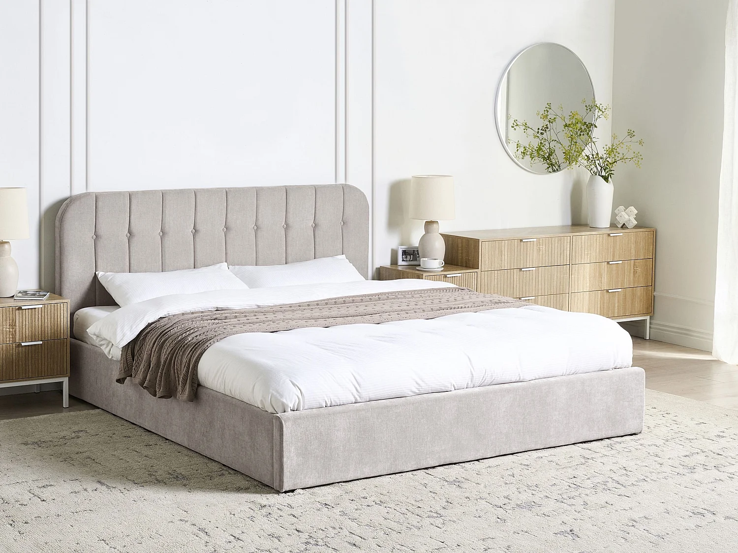 Lit ottoman Tissu CHALLANS 180 x 200 cm Beige