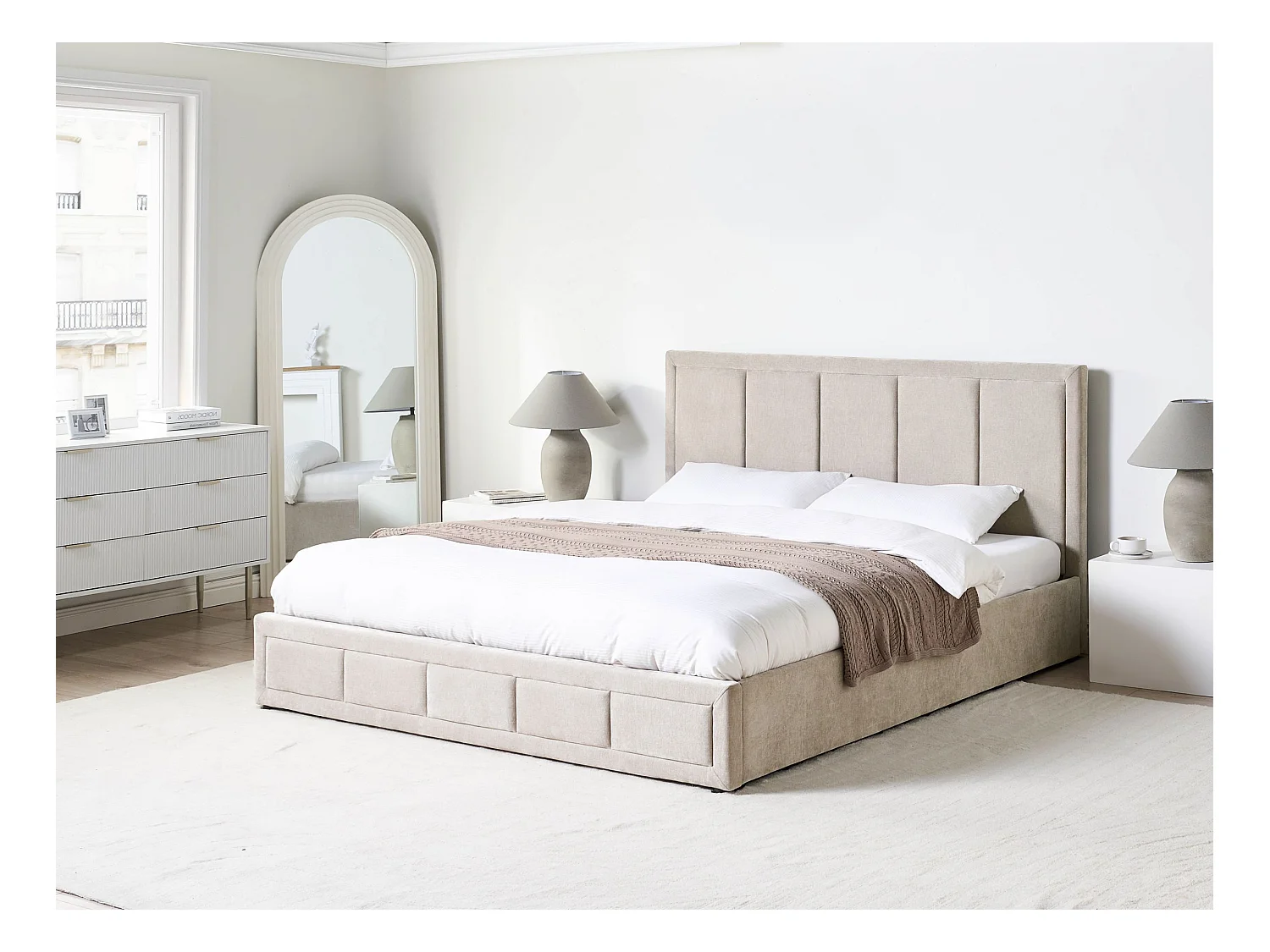 Lit ottoman Tissu QUIBERON 180 x 200 cm Beige