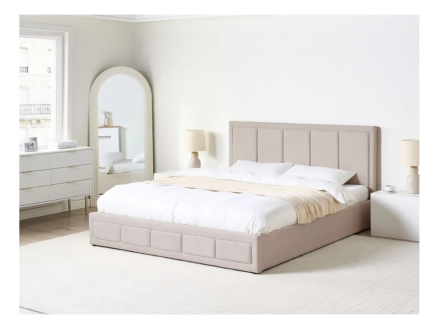 Lit ottoman Tissu QUIBERON 180 x 200 cm Taupe