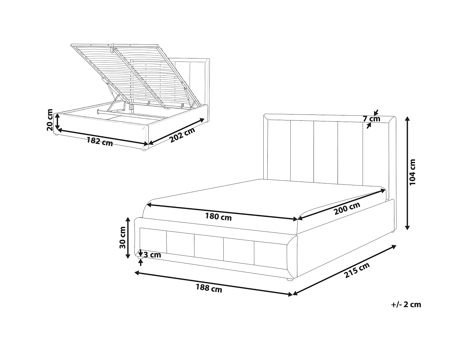 Lit ottoman Tissu QUIBERON 180 x 200 cm Taupe