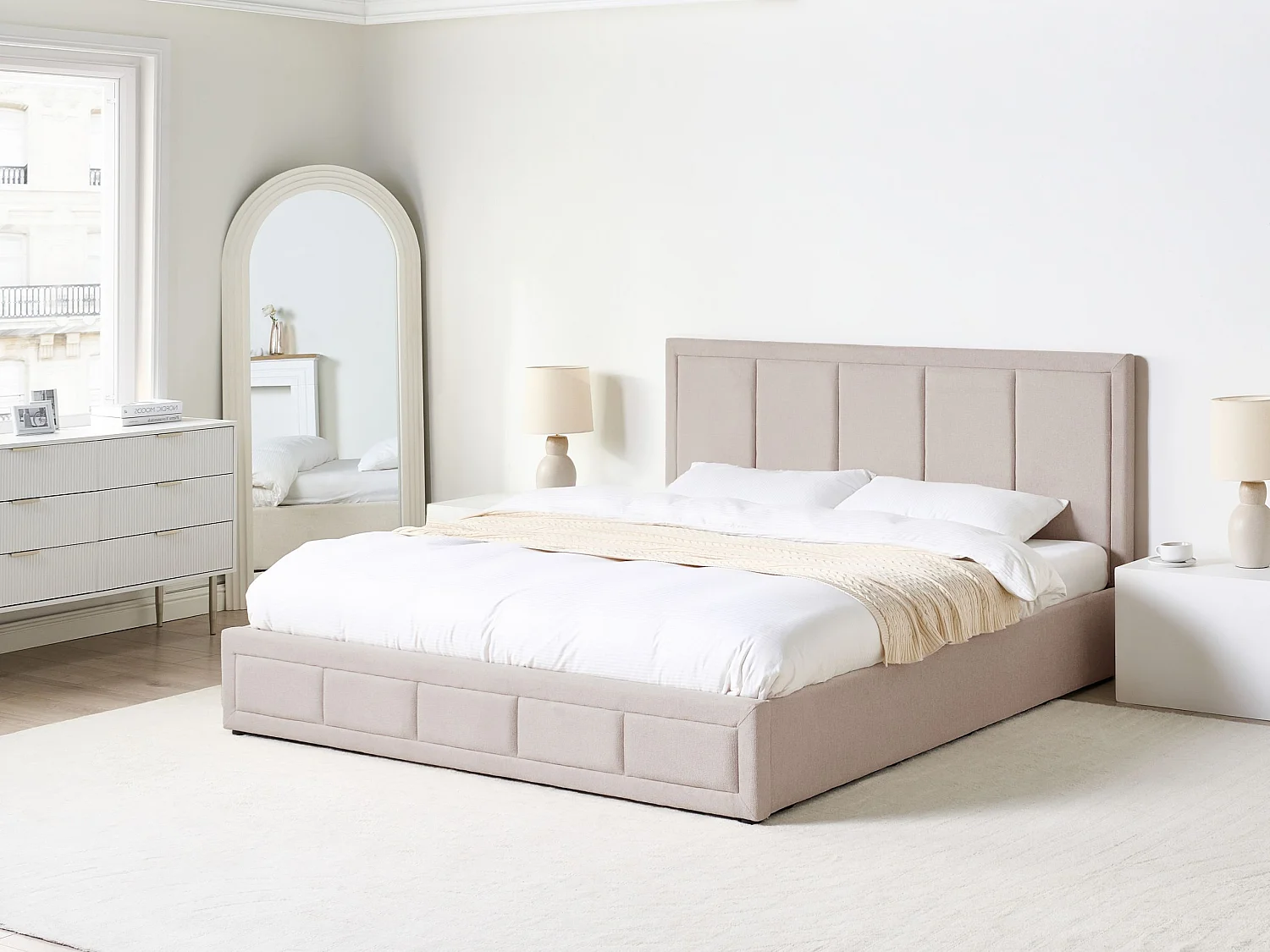 Lit ottoman Tissu QUIBERON 180 x 200 cm Taupe