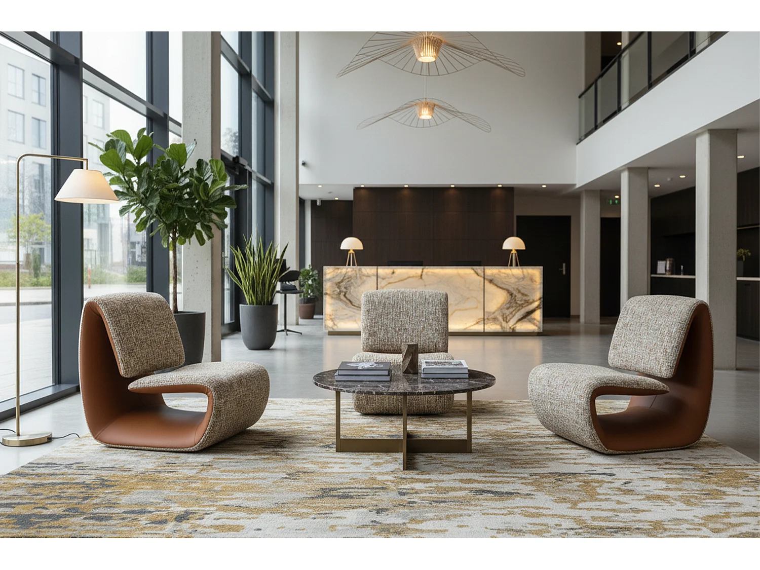 Poltrona club - beige Finta pelle, tessuto - HAZEL