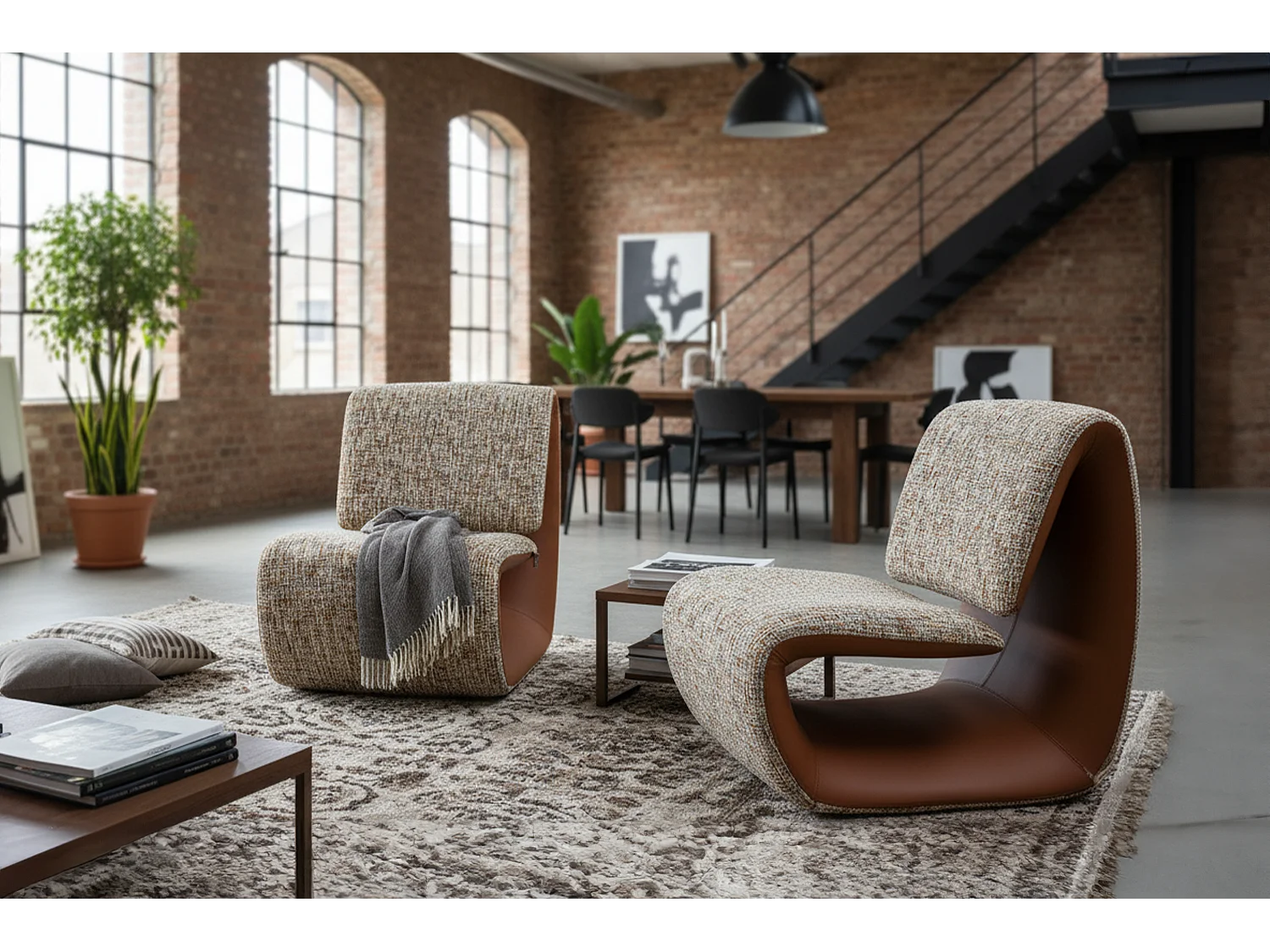 Lounge- Cocktail- Clubsessel - Beige Kunstleder, Webstoff - HAZEL