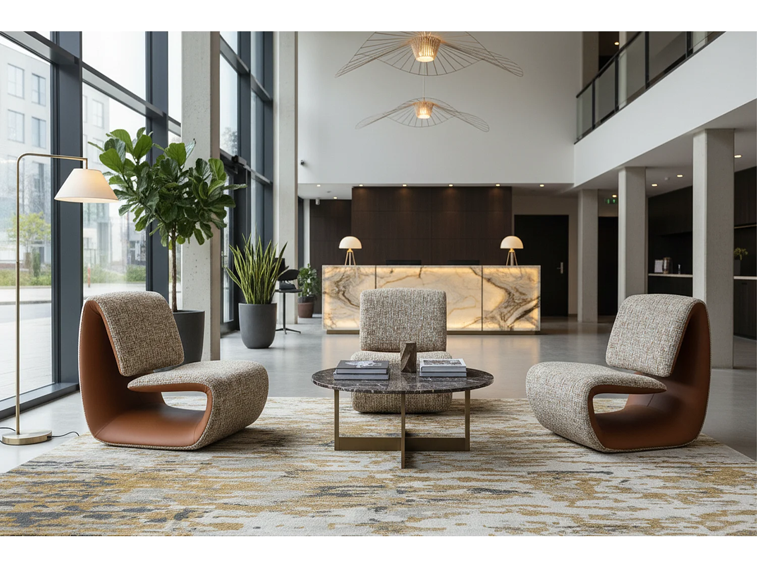 Lounge- Cocktail- Clubsessel - Beige Kunstleder, Webstoff - HAZEL