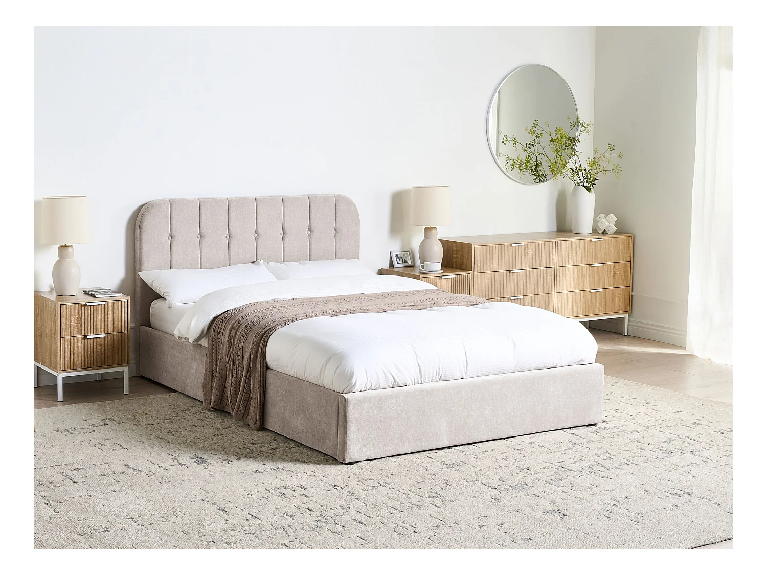 Lit ottoman Tissu CHALLANS 140 x 200 cm Beige