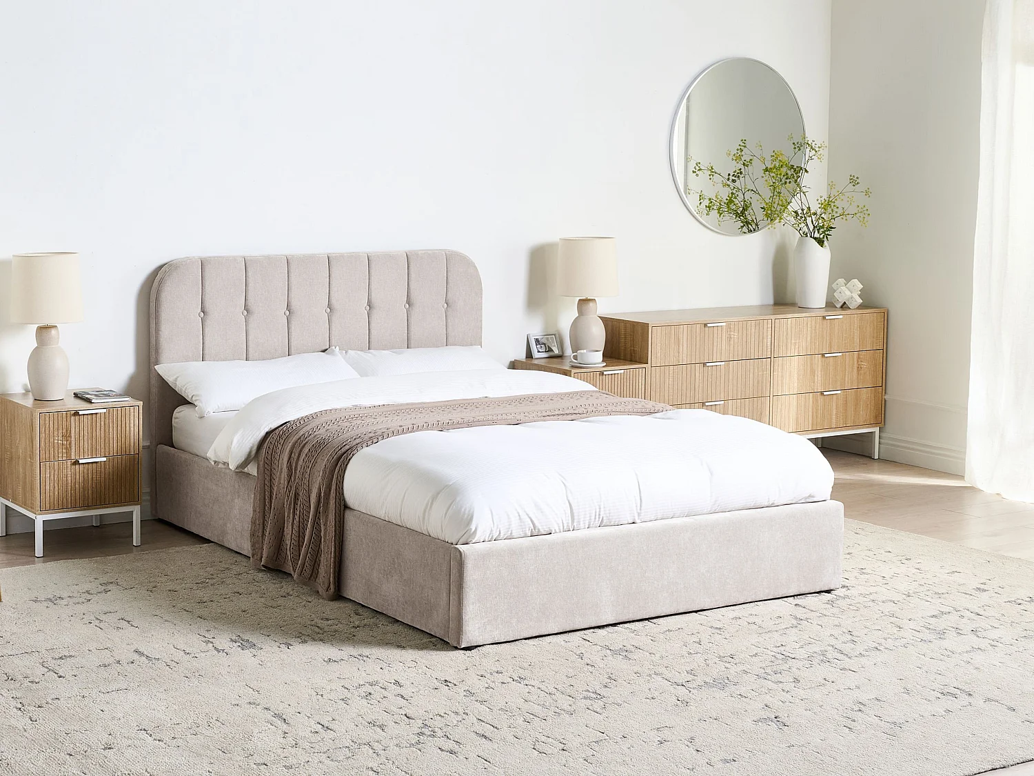 Ottoman Bed CHALLANS Chenille Taupe 140 x 200 cm (EU Double)