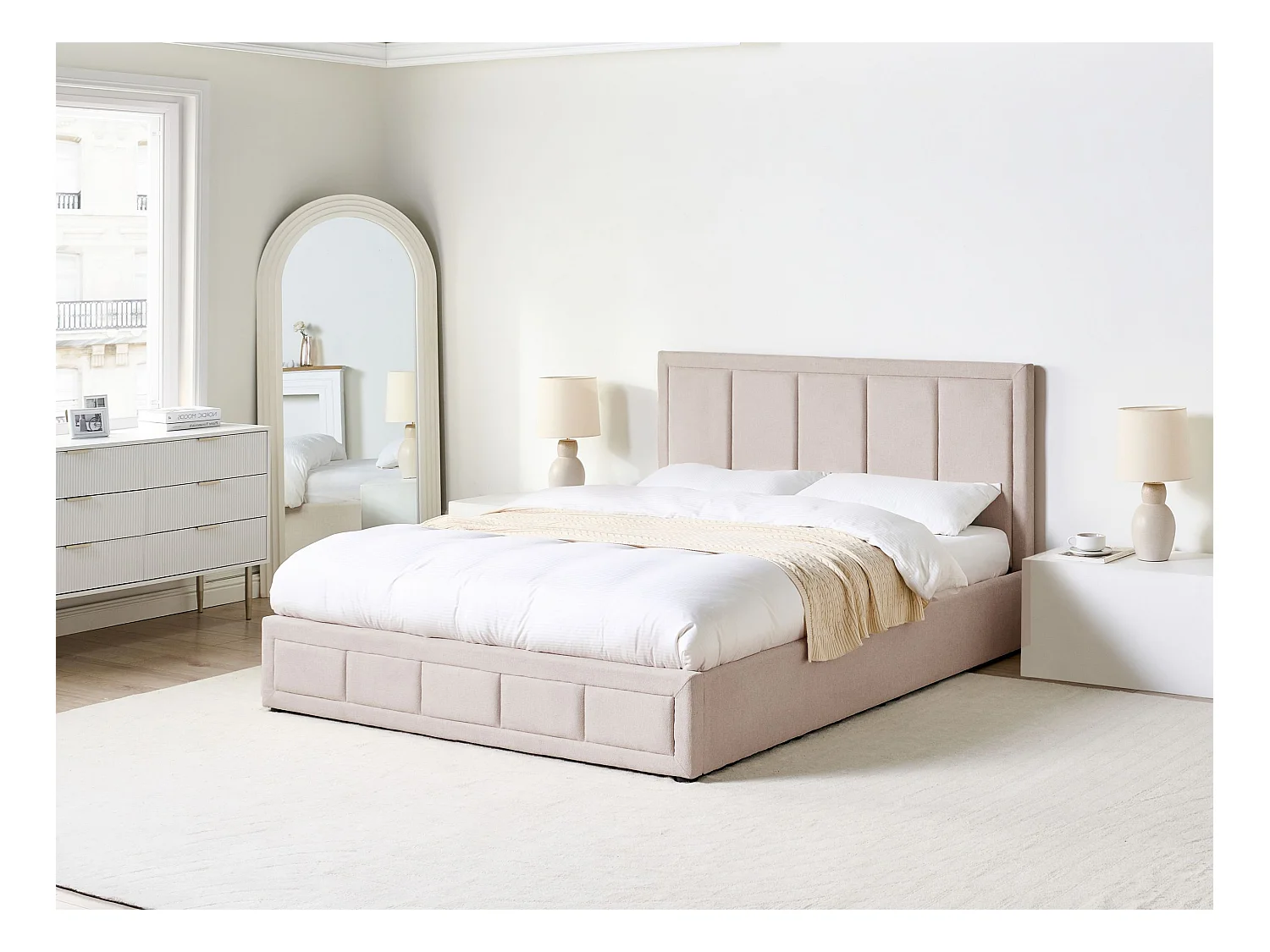 Lit ottoman Tissu QUIBERON 160 x 200 cm Beige