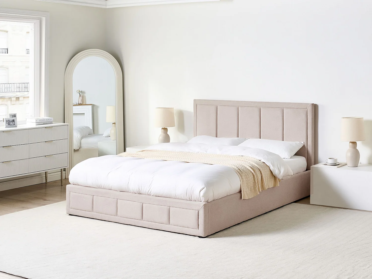 Lit ottoman Tissu QUIBERON 160 x 200 cm Taupe