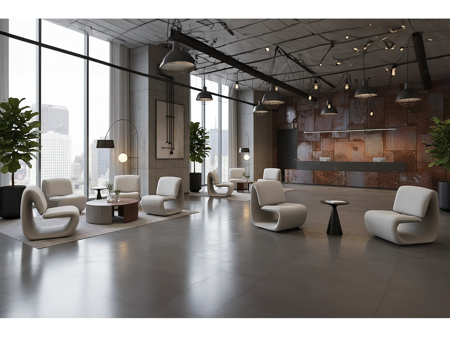 Lounge- Cocktail- Clubsessel - Grau Kunstleder, Webstoff - HAZEL