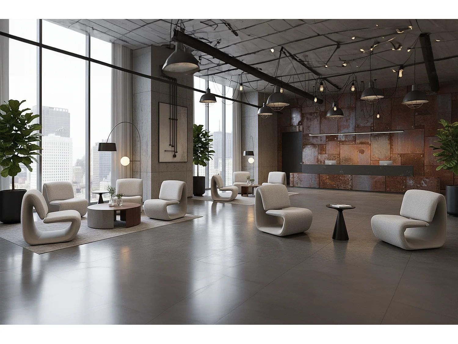 Lounge- Cocktail- Clubsessel - Grau Kunstleder, Webstoff - HAZEL
