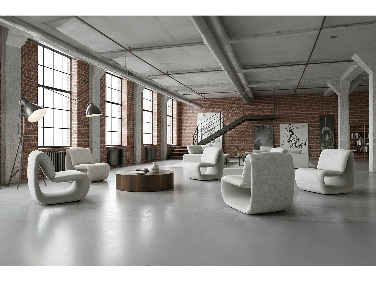 Lounge- Cocktail- Clubsessel - Grau Kunstleder, Webstoff - HAZEL
