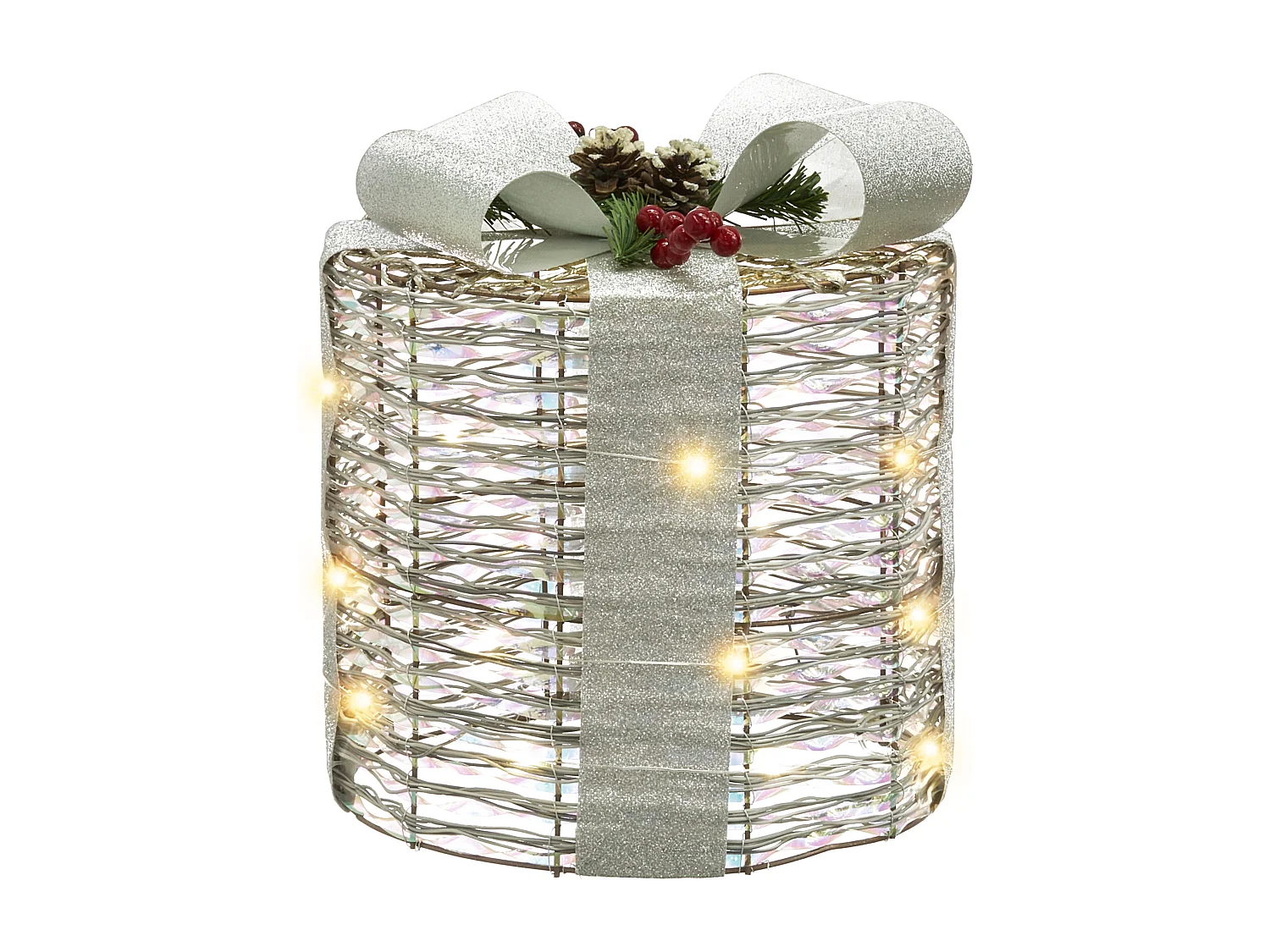 Lot de 3 décorations de Noël LED JULSO Cadeaux de Noël 20/25/30 cm Argenté