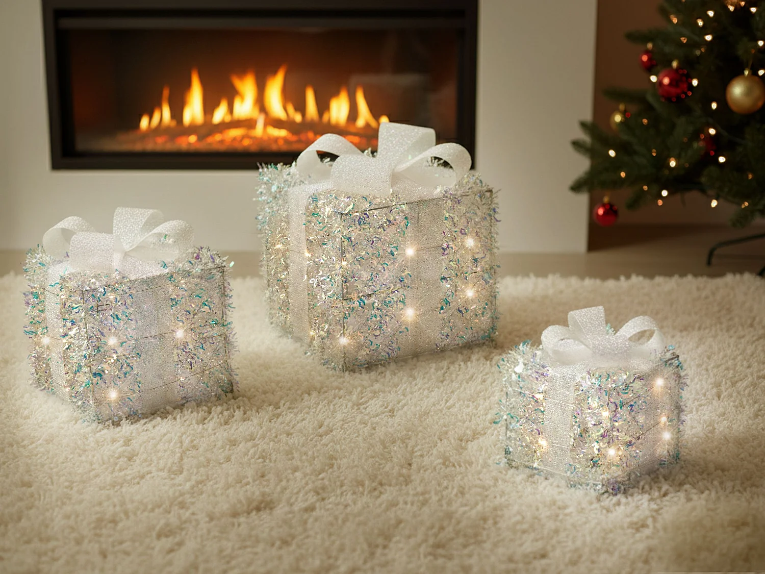 Lot de 3 décorations de Noël LED HALLANGEN Cadeaux de Noël 20/25/30 cm Multicolore
