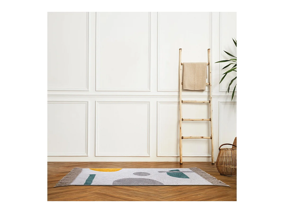 Tapis déco figuratif à franges en coton 60x120cm