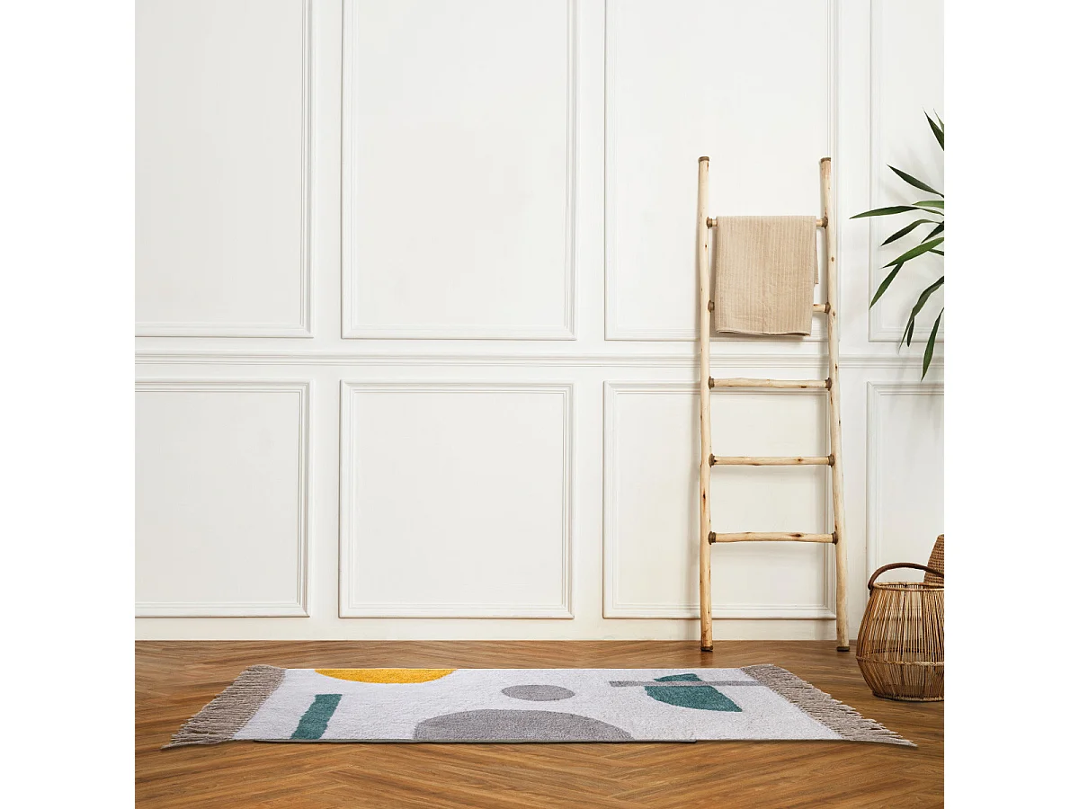 Tapis déco figuratif à franges en coton 60x120cm