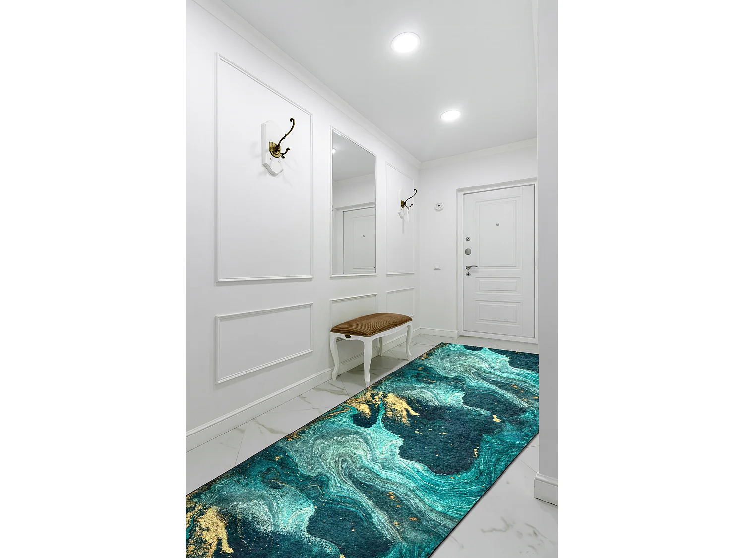 PASSATOIA gommata LOTUS SHADOWS 37750 Astrazione verde / oro lavabile 120x500 cm