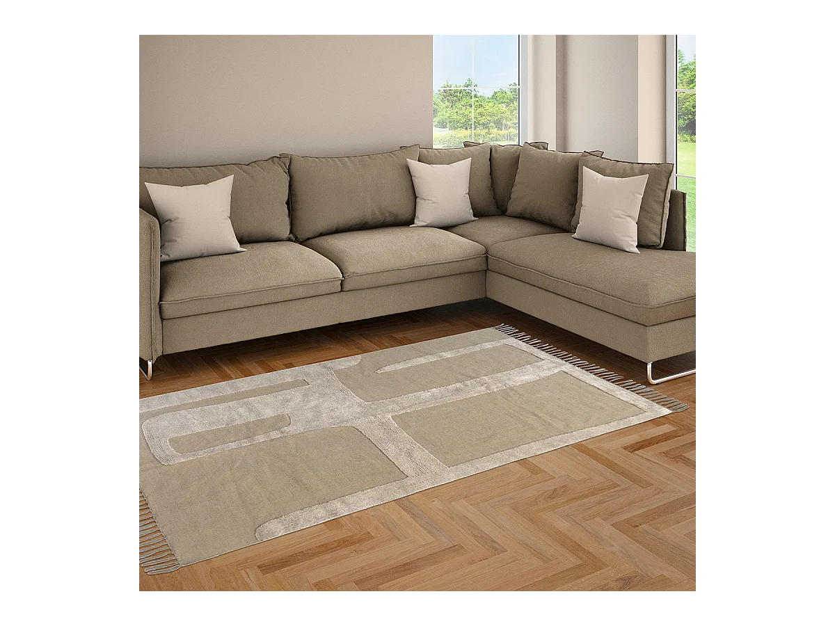 Tapis déco à franges abstrait en coton 140x200cm