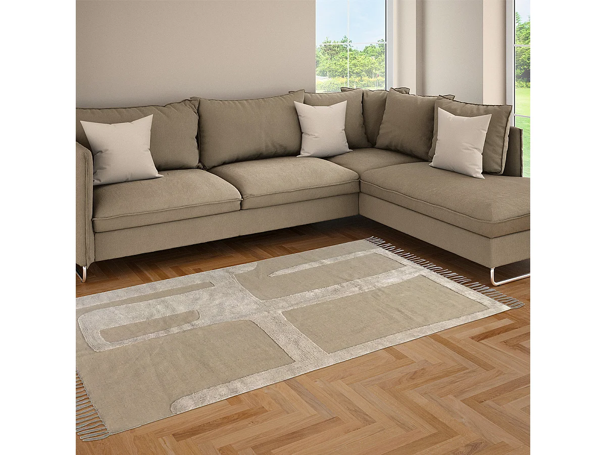 Tapis déco à franges abstrait en coton 140x200cm