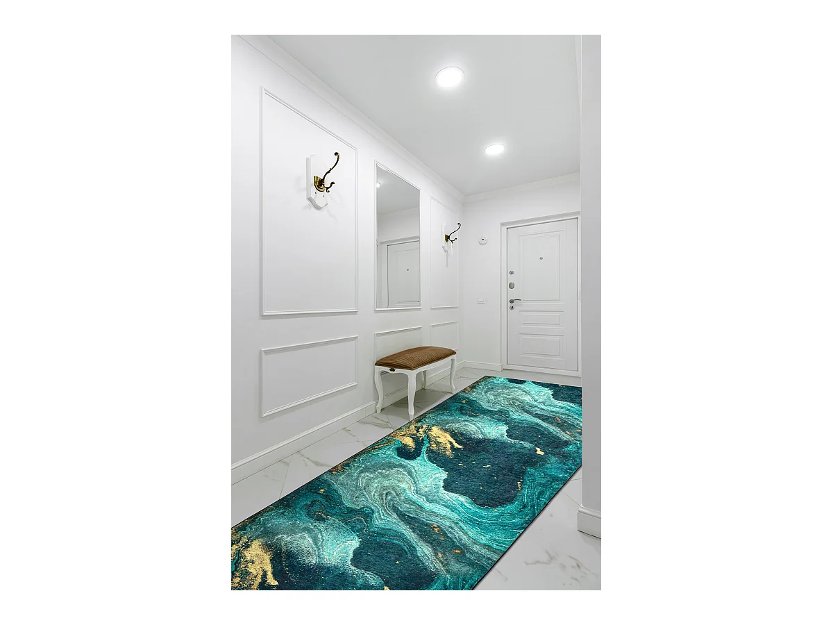 TAPIS DE COULOIR antidérapant LOTUS SHADOWS 37750 Abstraction vert /  100x890 cm