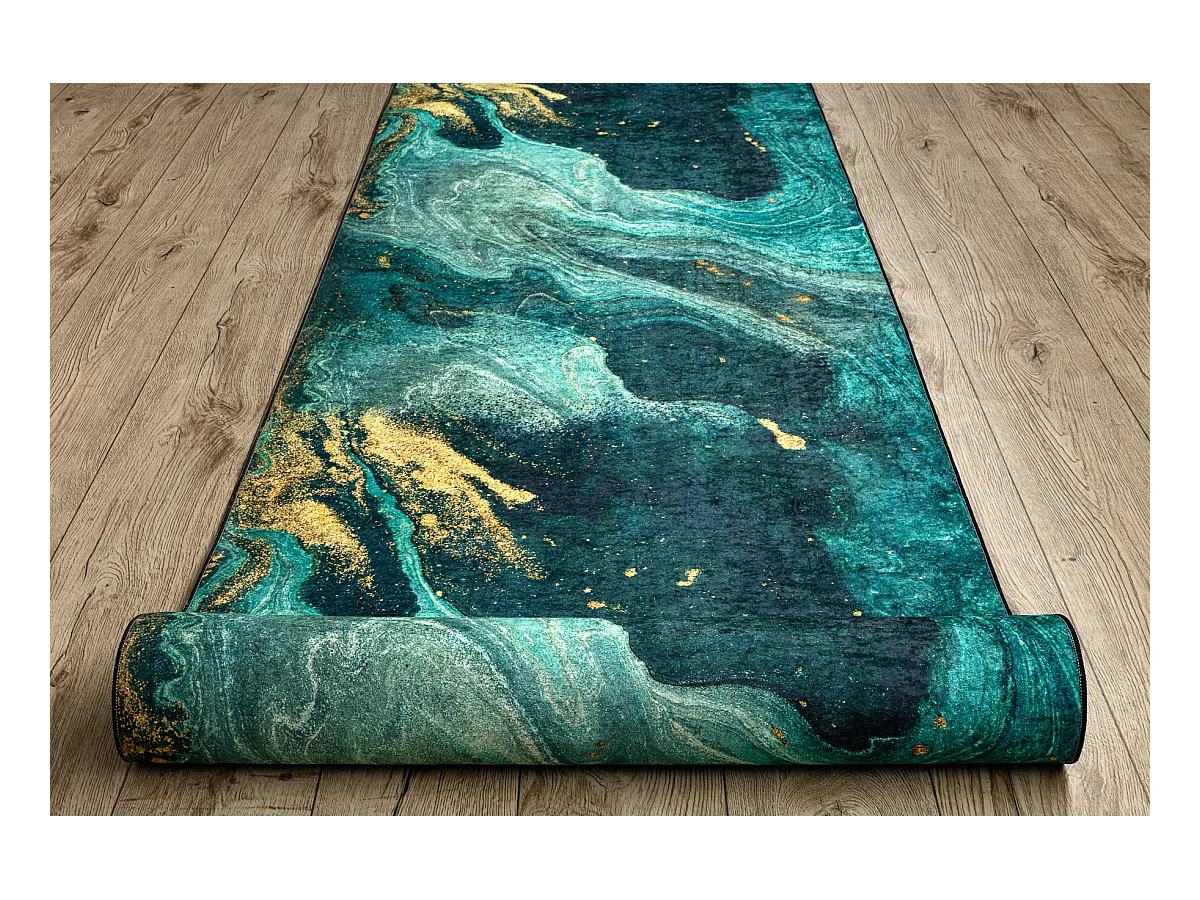 CHODNIK podgumowany DO PRANIA LOTUS SHADOWS 37750 Abstrakcja zielony / 120x390 cm