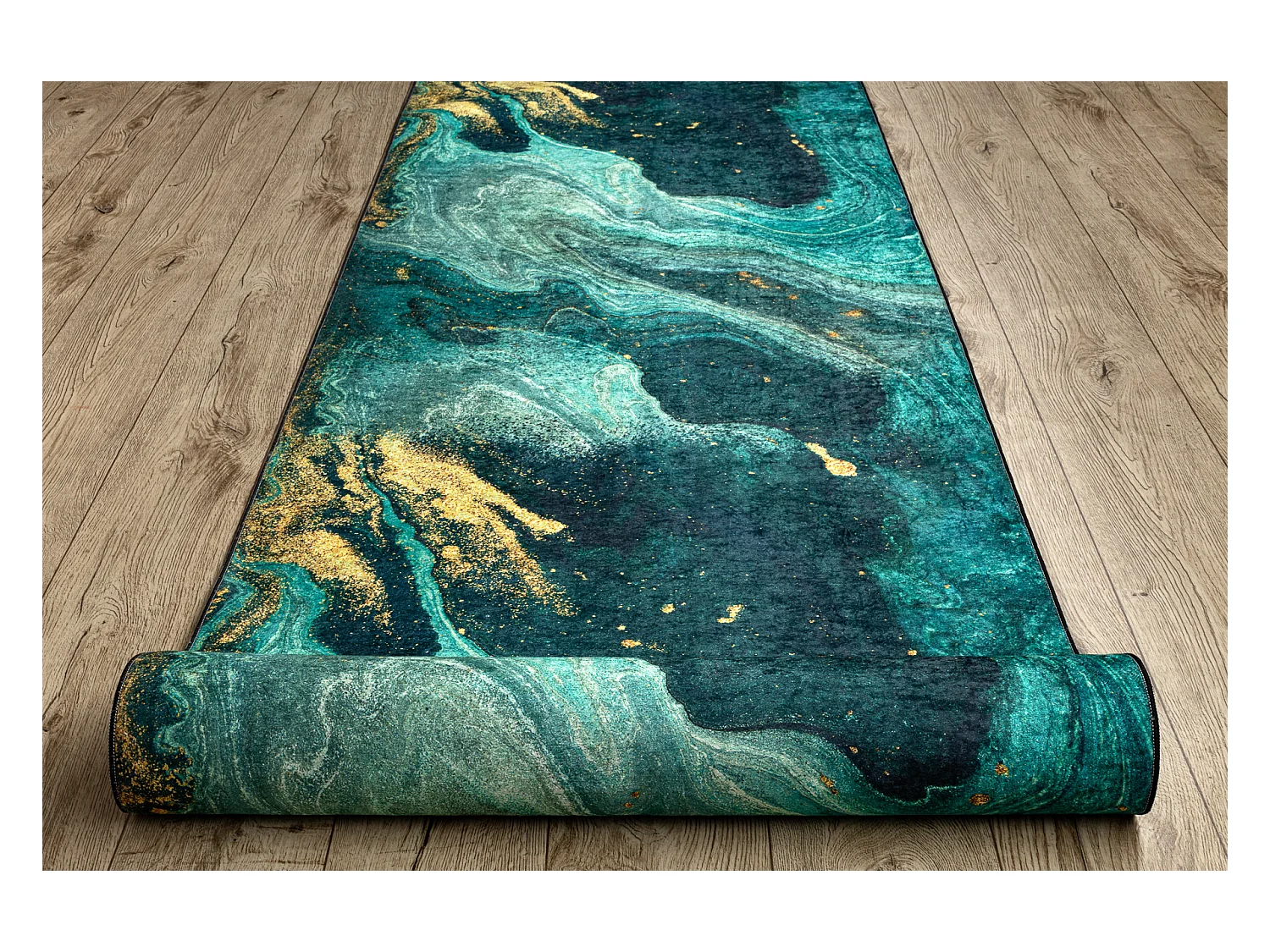 TAPIS DE COULOIR antidérapant LOTUS SHADOWS 37750 Abstraction vert /  100x960 cm