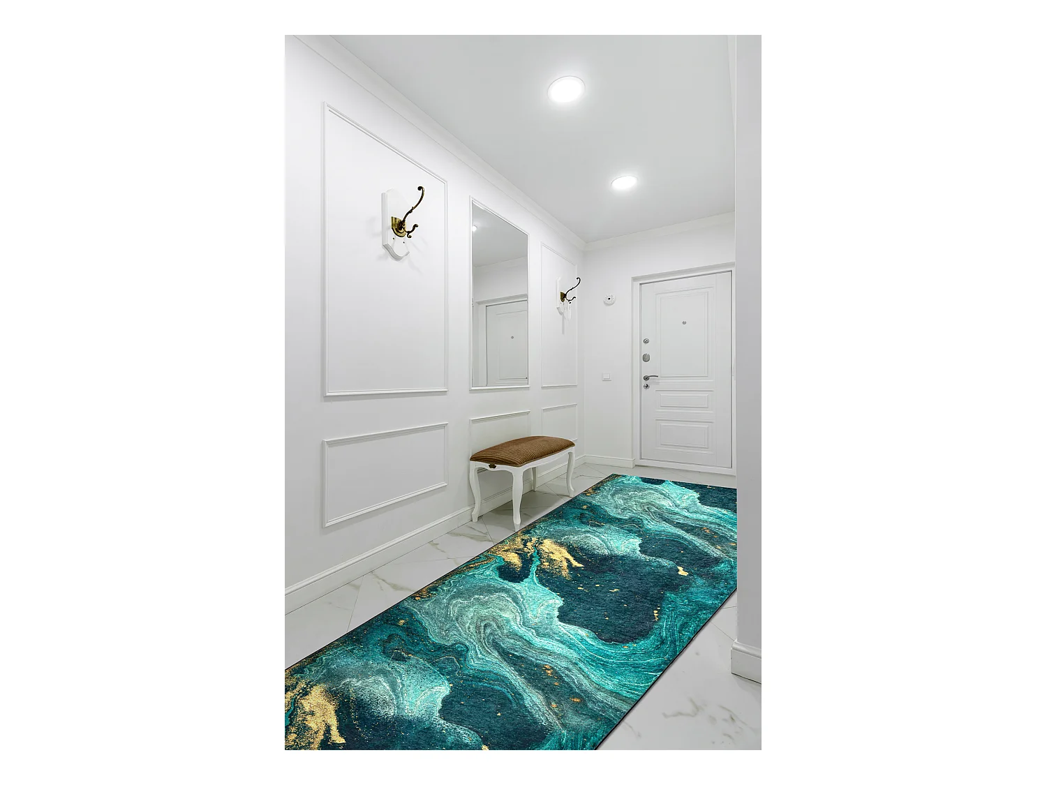 TAPIS DE COULOIR antidérapant LOTUS SHADOWS 37750 Abstraction vert /  80x890 cm