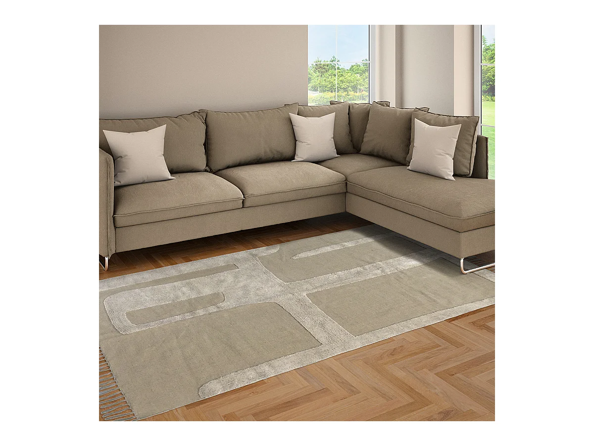 Tapis déco à franges abstrait en coton 160x230cm