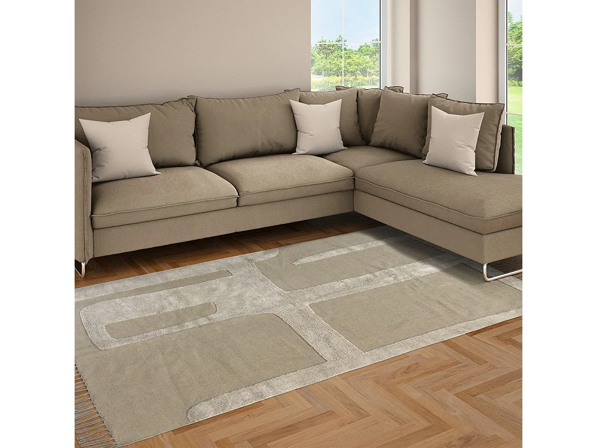 Tapis déco à franges abstrait en coton 160x230cm