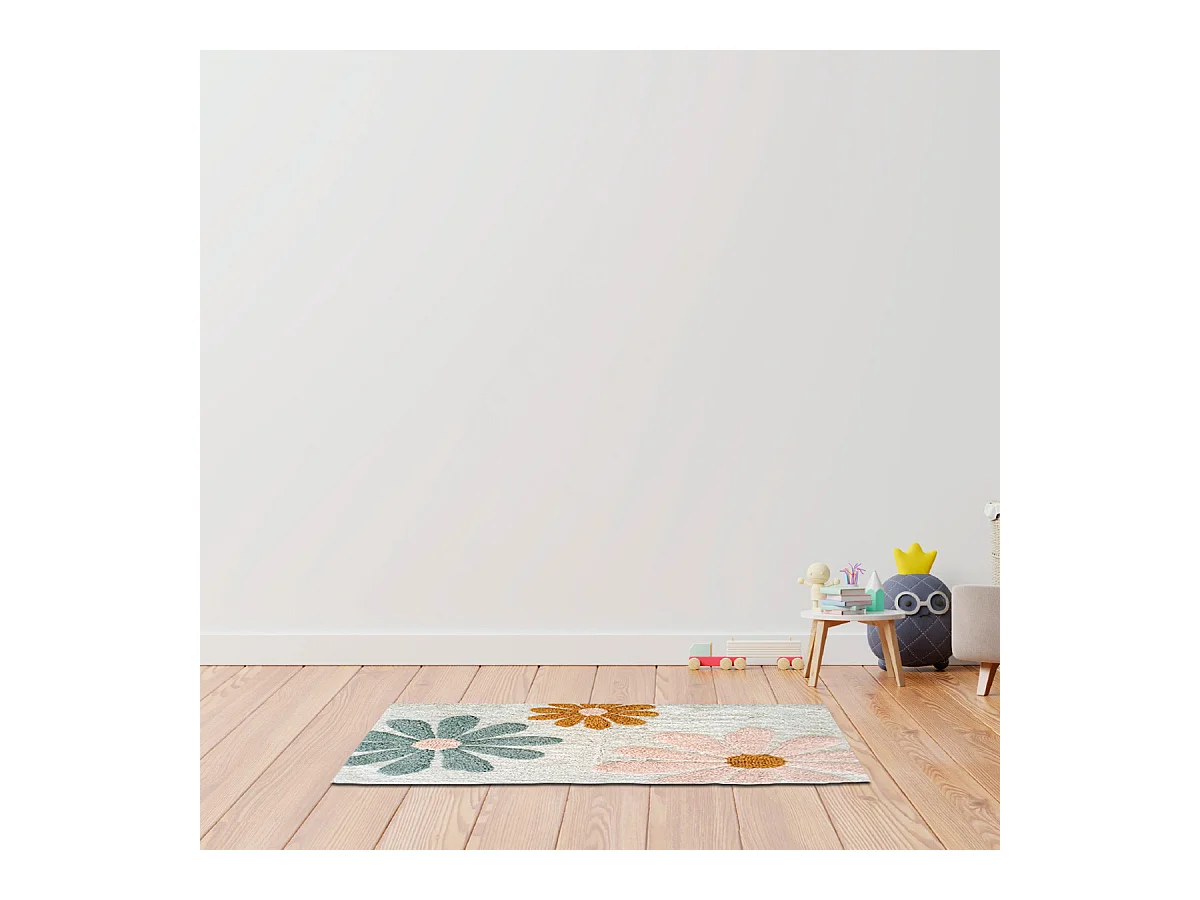 Tapis enfant à fleurs en coton tufté 60x90cm
