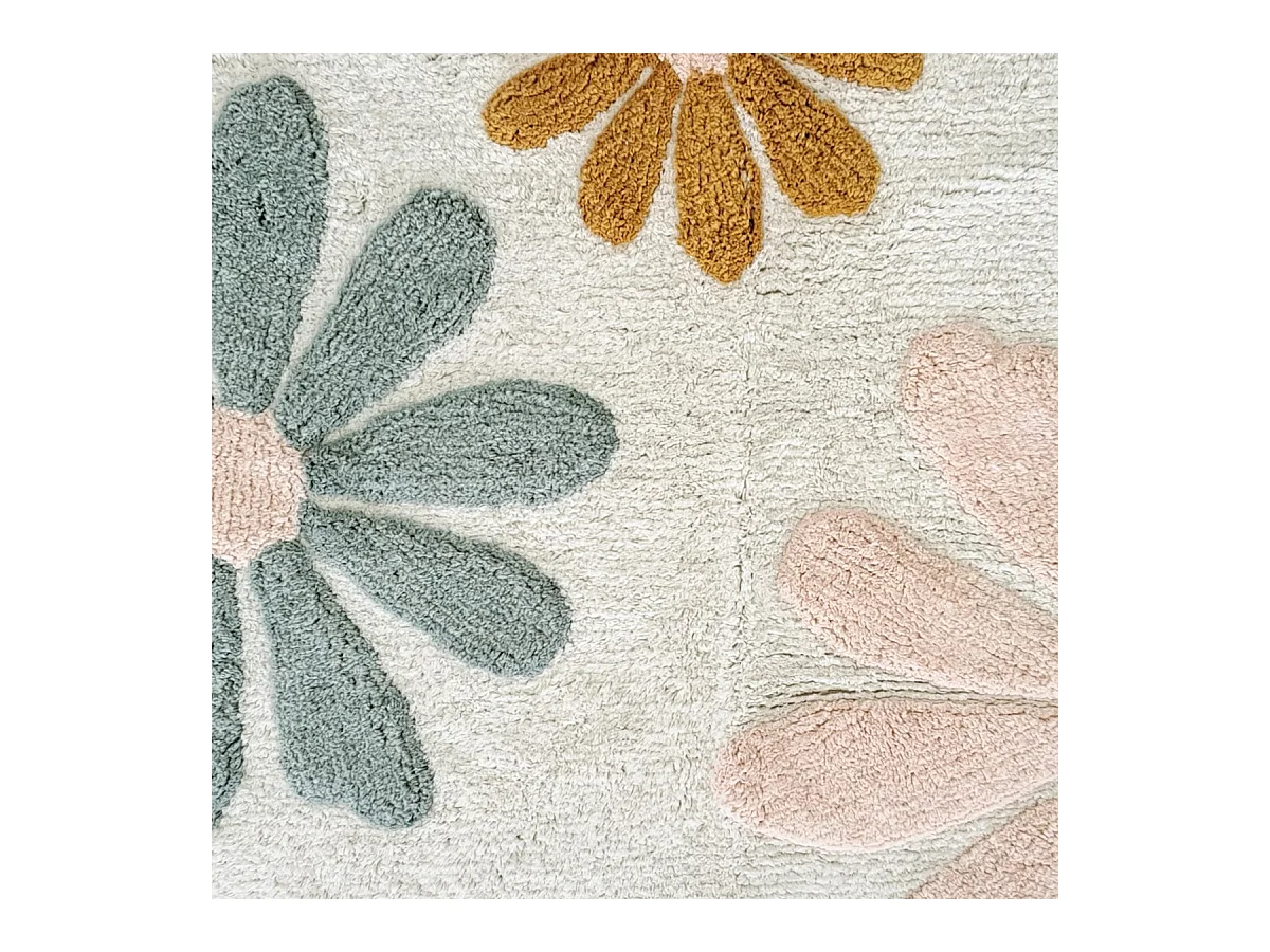 Tapis enfant à fleurs en coton tufté 60x90cm