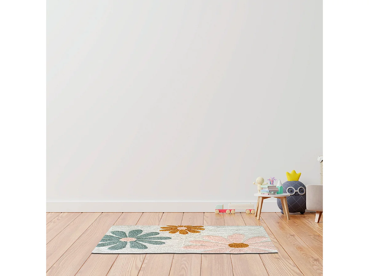 Tapis enfant à fleurs en coton tufté 60x90cm