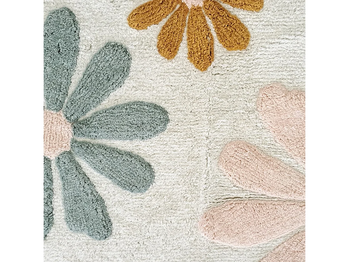 Tapis enfant à fleurs en coton tufté 60x90cm
