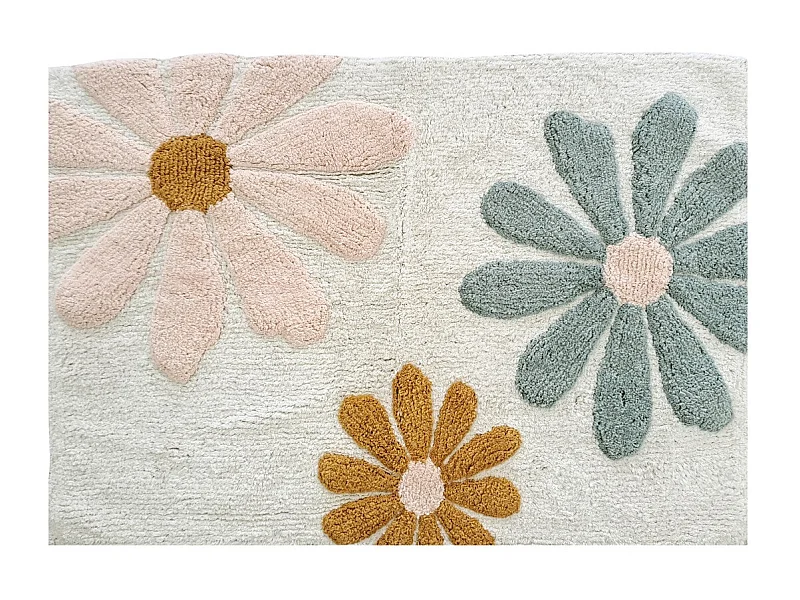 Tapis enfant à fleurs en coton tufté 60x90cm