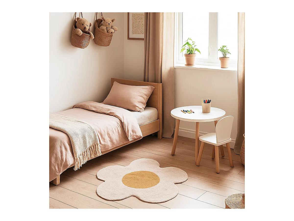 Tapis marguerite enfant en coton tufté 80x80cm
