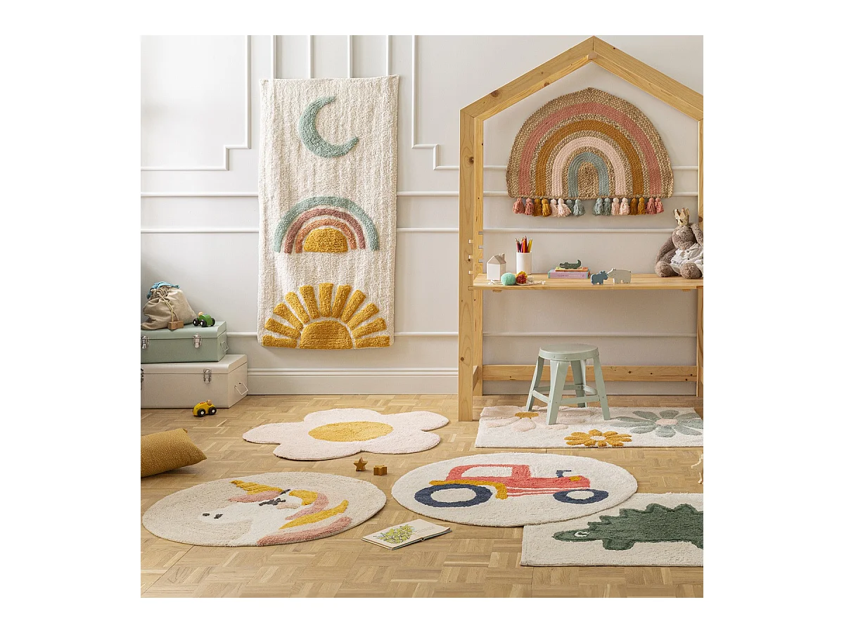 Tapis marguerite enfant en coton tufté 80x80cm