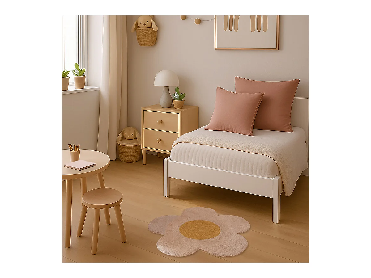 Tapis marguerite enfant en coton tufté 80x80cm