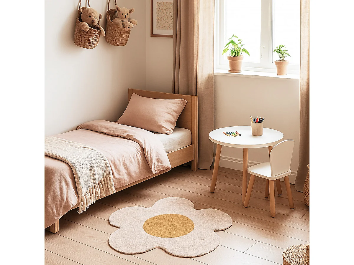 Tapis marguerite enfant en coton tufté 80x80cm