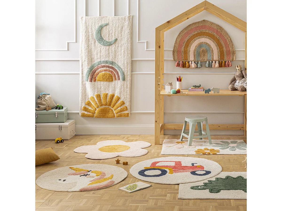 Tapis marguerite enfant en coton tufté 80x80cm