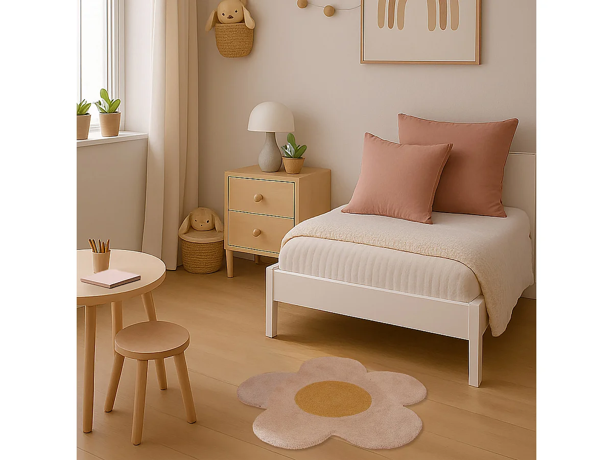 Tapis marguerite enfant en coton tufté 80x80cm