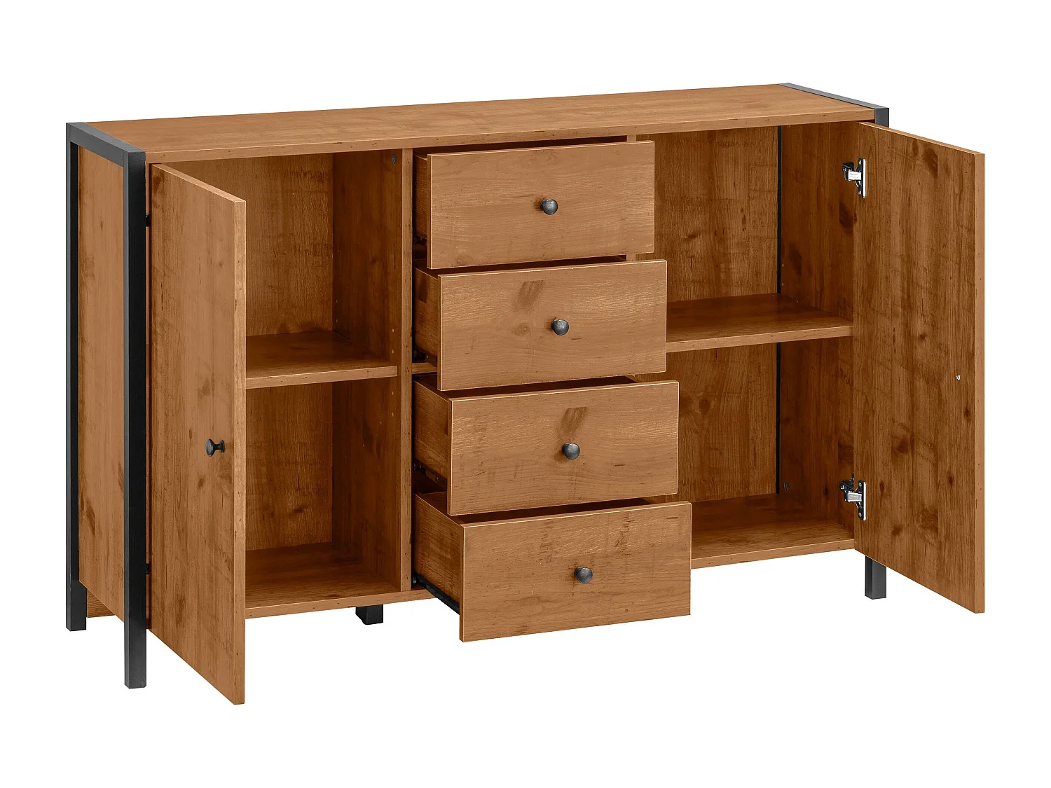 Chris|Buffet avec 2 portes et 4 tiroirs en aspect chêne