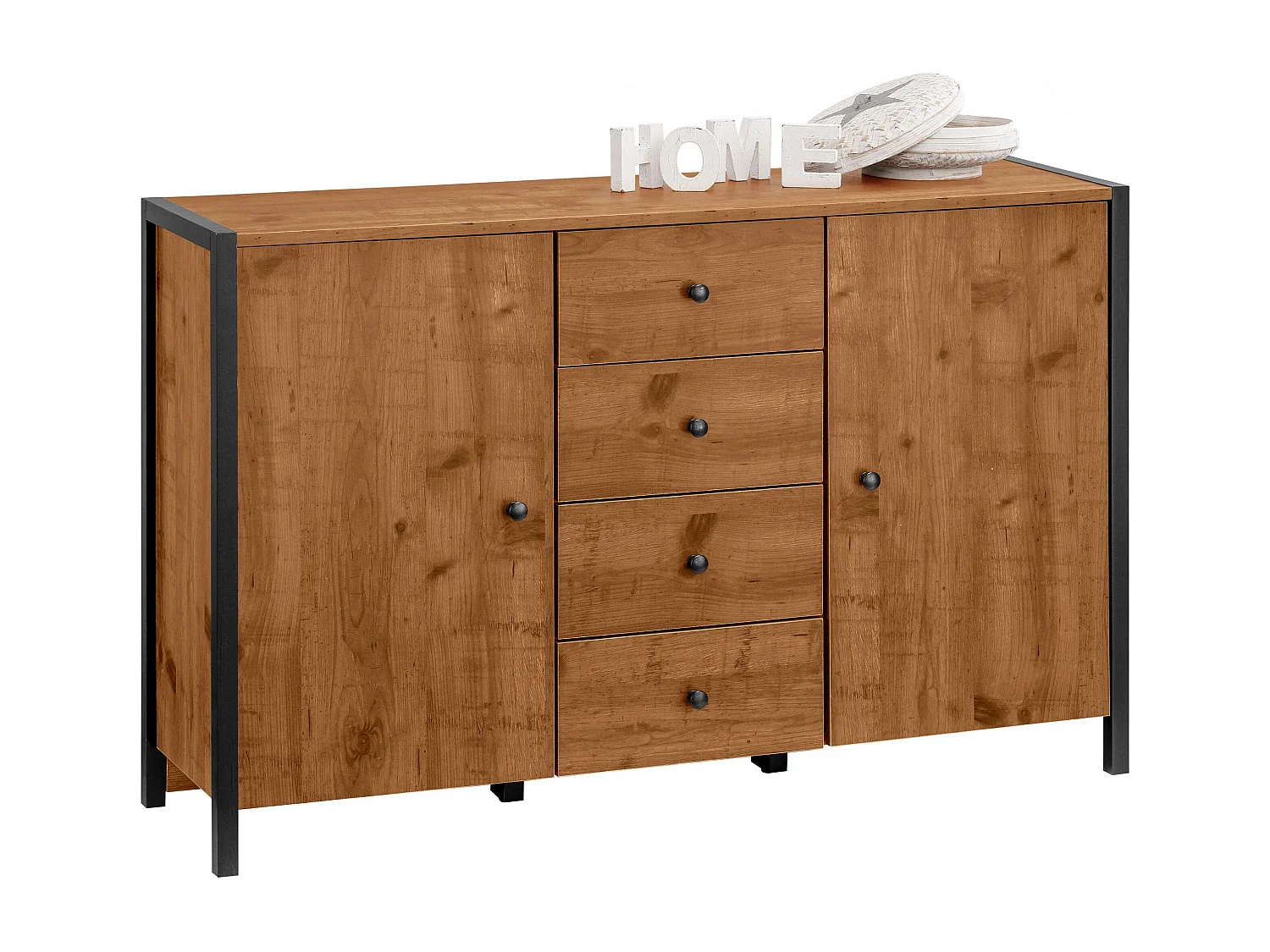 Chris|Buffet avec 2 portes et 4 tiroirs en aspect chêne