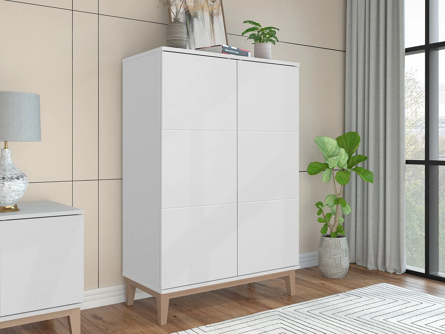 Pelle | Armoire avec 2 portes en effet bois blanc