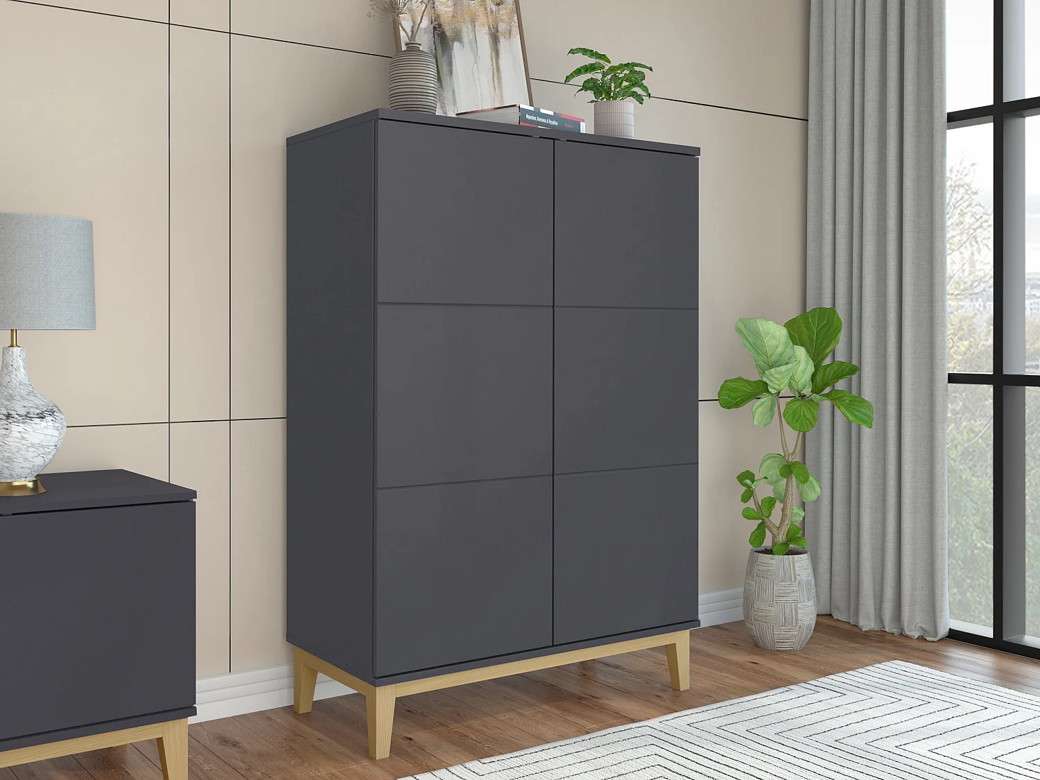Pelle | Armoire avec 2 portes en effet bois gris