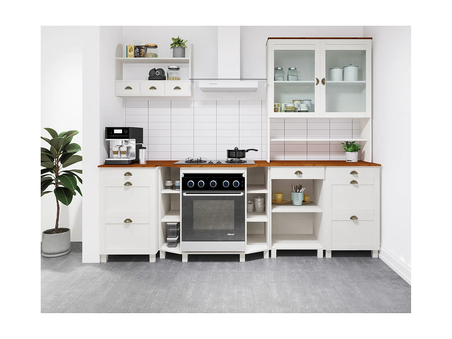 Toscana | Buffet de cuisine en pin avec deux portes vitrées