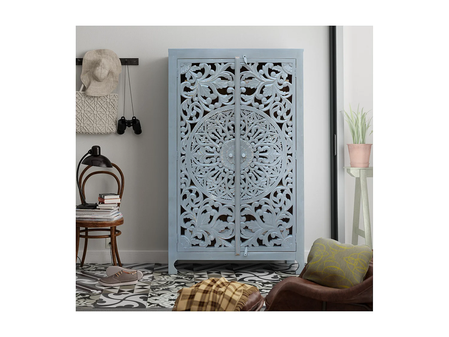 Kalita | Buffet Haut avec 2 Portes en bois gris