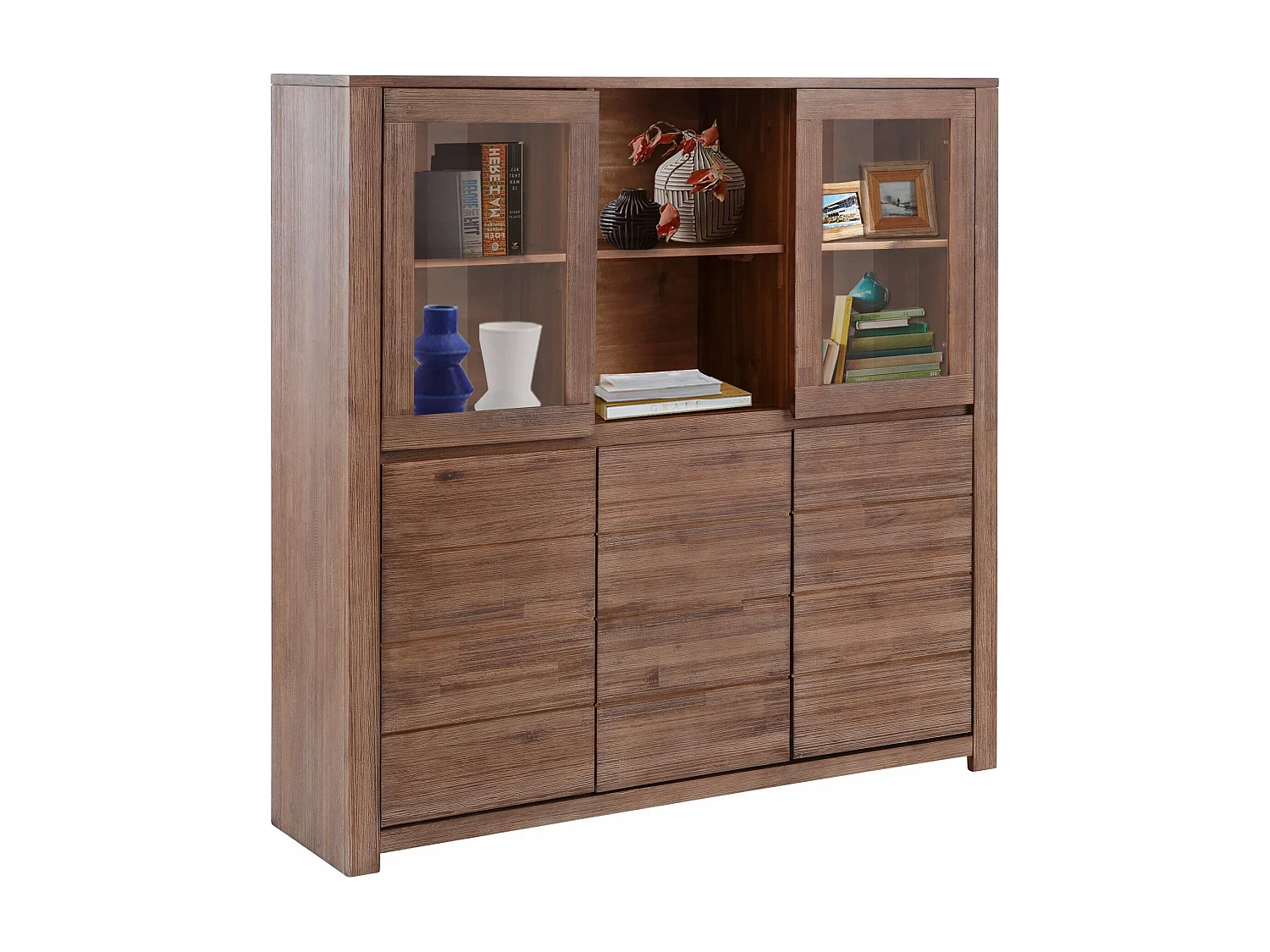 Wally | Buffet Haut avec 3 portes et 2 portes vitrées en bois