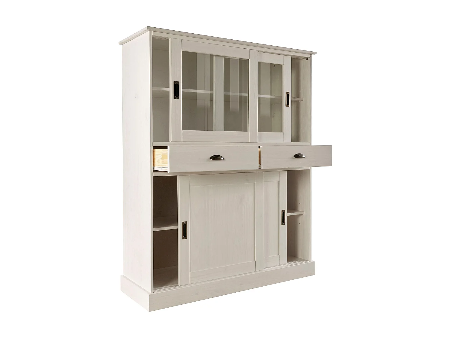 Harry | Armoire avec 2 portes vitrées et 2 portes en pin laqué blanc