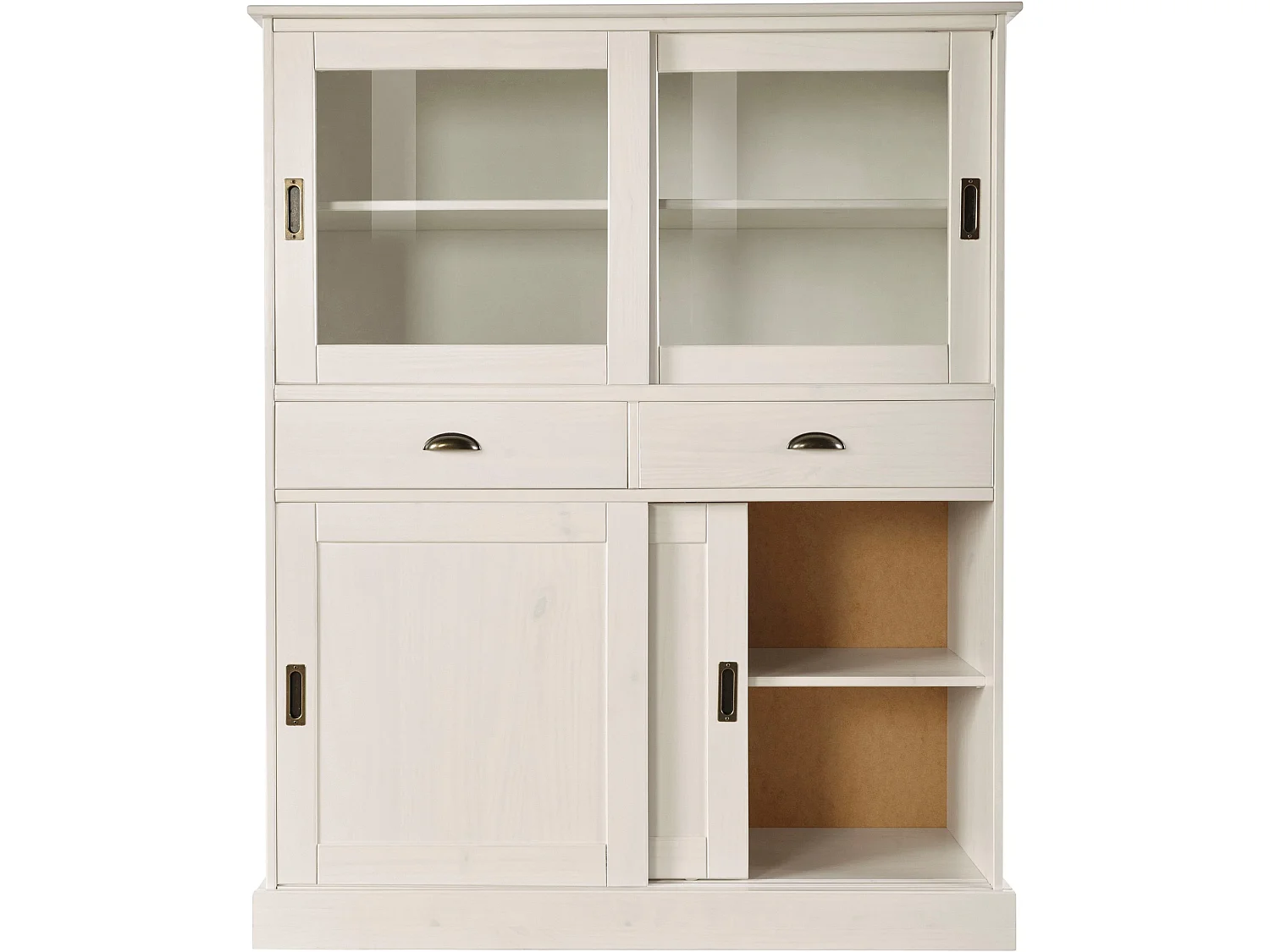 Harry | Armoire avec 2 portes vitrées et 2 portes en pin laqué blanc