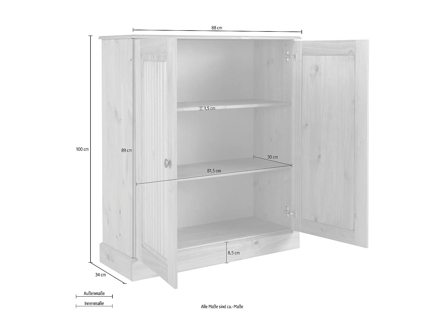 Mille | Buffet Haut avec 2 portes en pin teinté