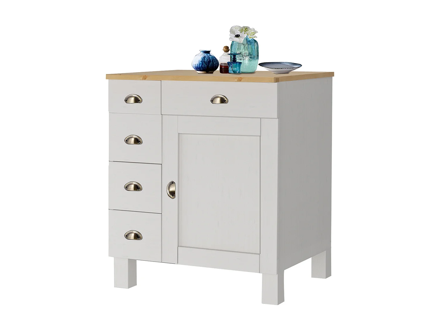 Toscana | Buffet de cuisine en pin avec une porte et cinq tiroirs